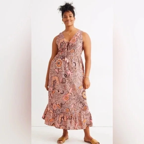 MADEWELL - Lace-Up Ruffle-Hem Midi Dress in Bali Blooms - Picture 8 of 9